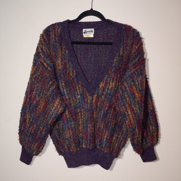Hewlett Knitting Mills Textured Multicolored Wool Blend Sweater Sz S Purple - Picture 1 of 6
